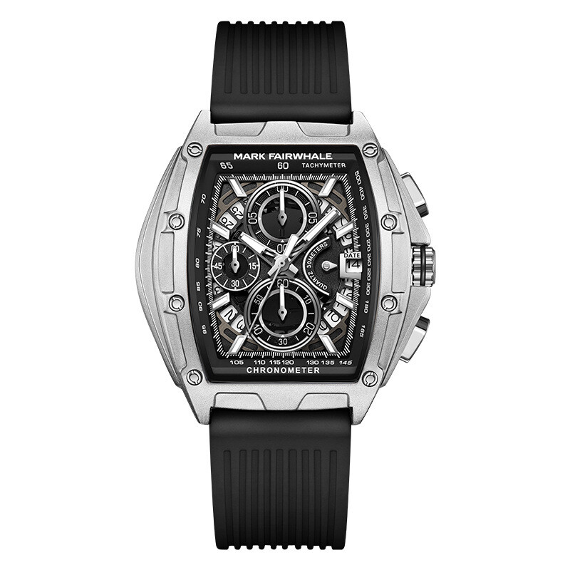 MARK FAIRWHALE Tonneau Multifunction Chronograph Calendar Luminous Quartz Watch
