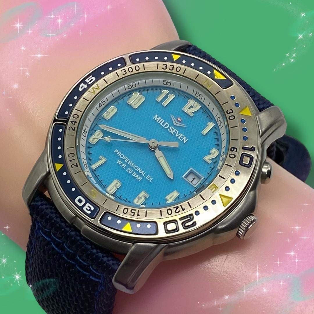 Excellent Condition Working Mild Seven Men s Wristwatch Screw Down Crown Date Qu