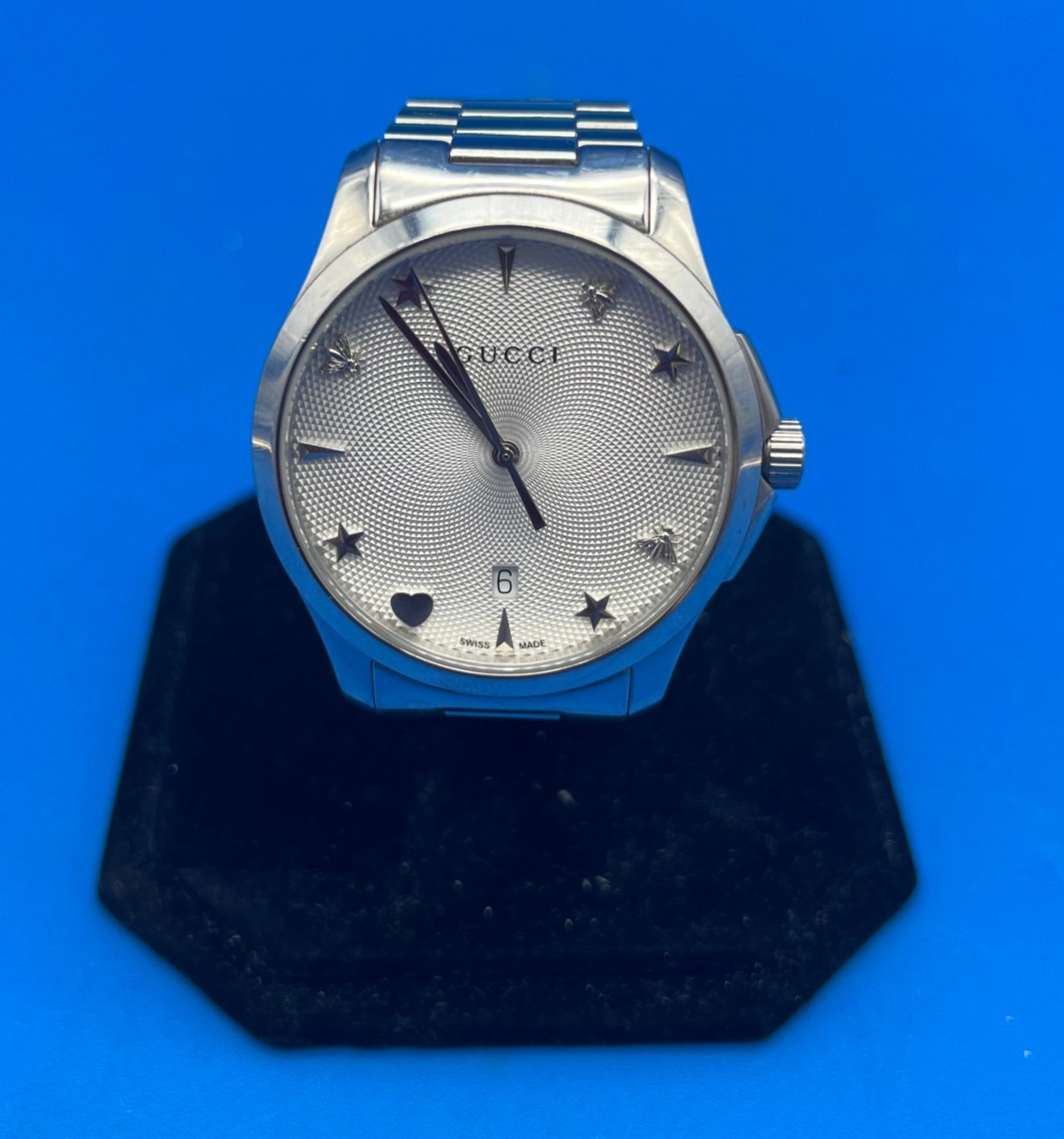 Gucci Timeless White Dial Silver Strap YA1264028A 126.4 38MM, BAD BATTERY
