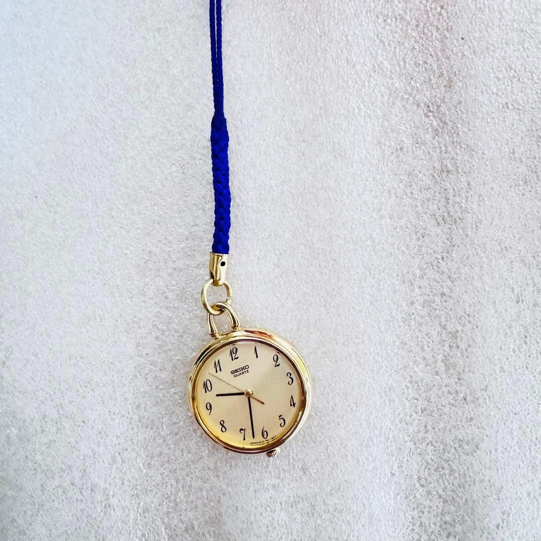 Excellent condition SEIKO pocket watch, gold, quartz, 2.5cm, retro style, batter