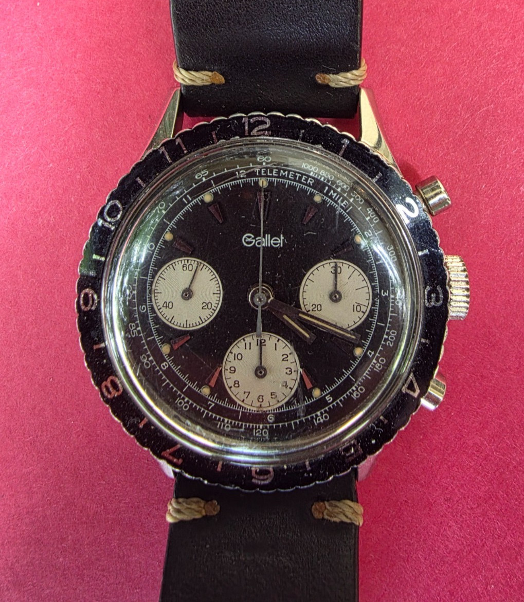 Gallet multichron pilot chronograph watch valjoux 72