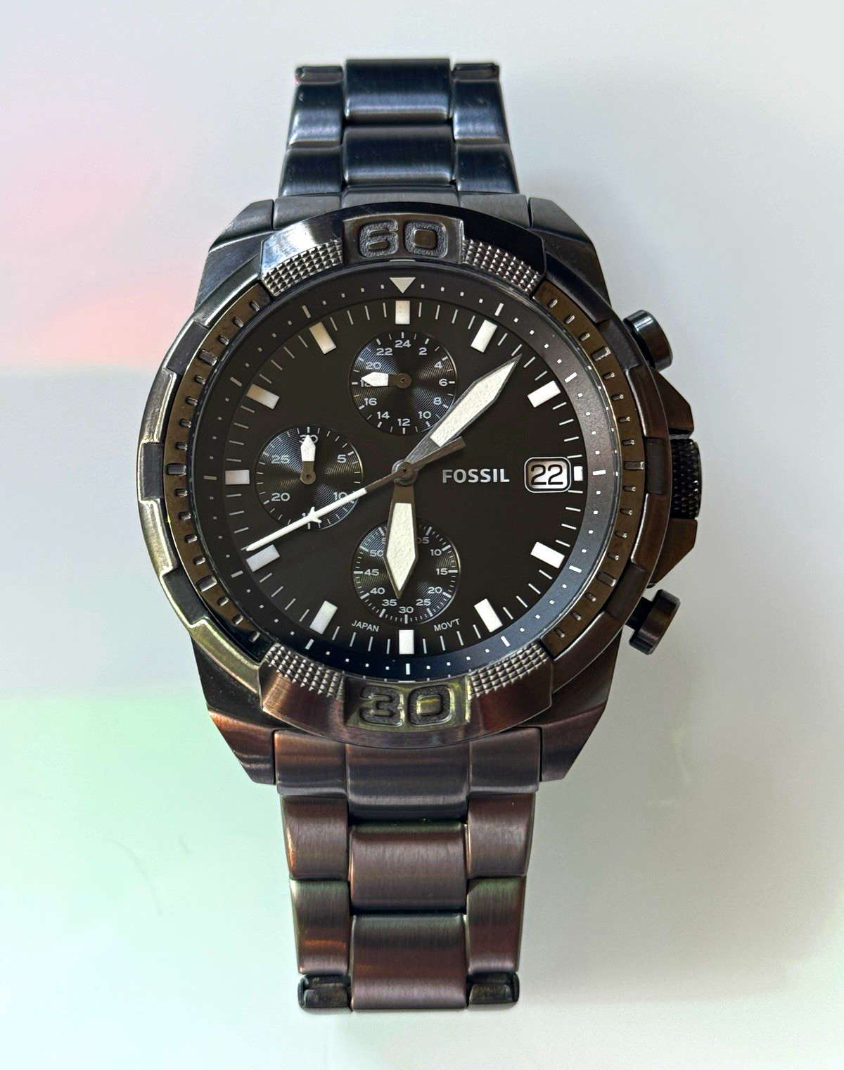 Fossil Men’s Sport Quartz Chronograph Date Black Dial Gray Steel Watch 50m