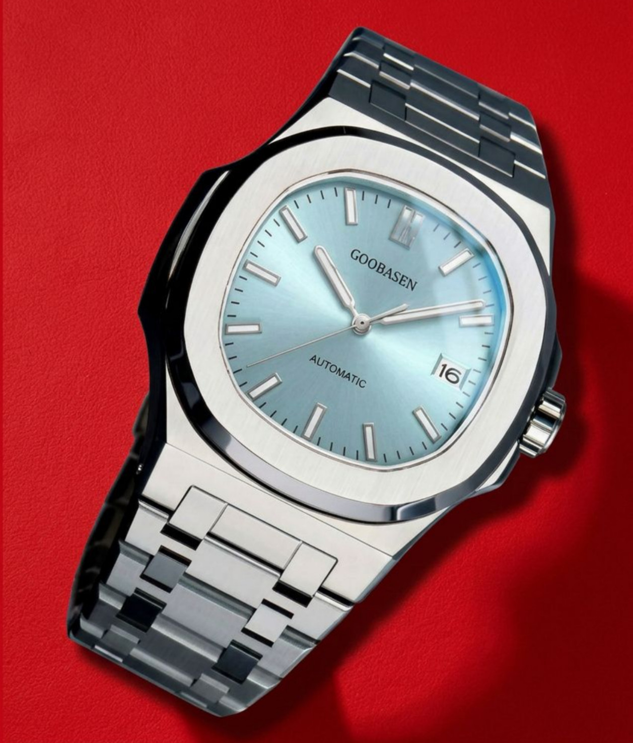 Mens Classic Luxury Watch Analog Tiffany Blue Dial Silver Bracelet Wristwatch