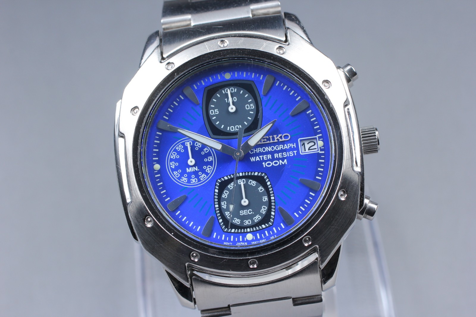 Vintage [N Mint] Seiko V657-9060 Chronograph Blue Dial Quartz Watch From JAPAN