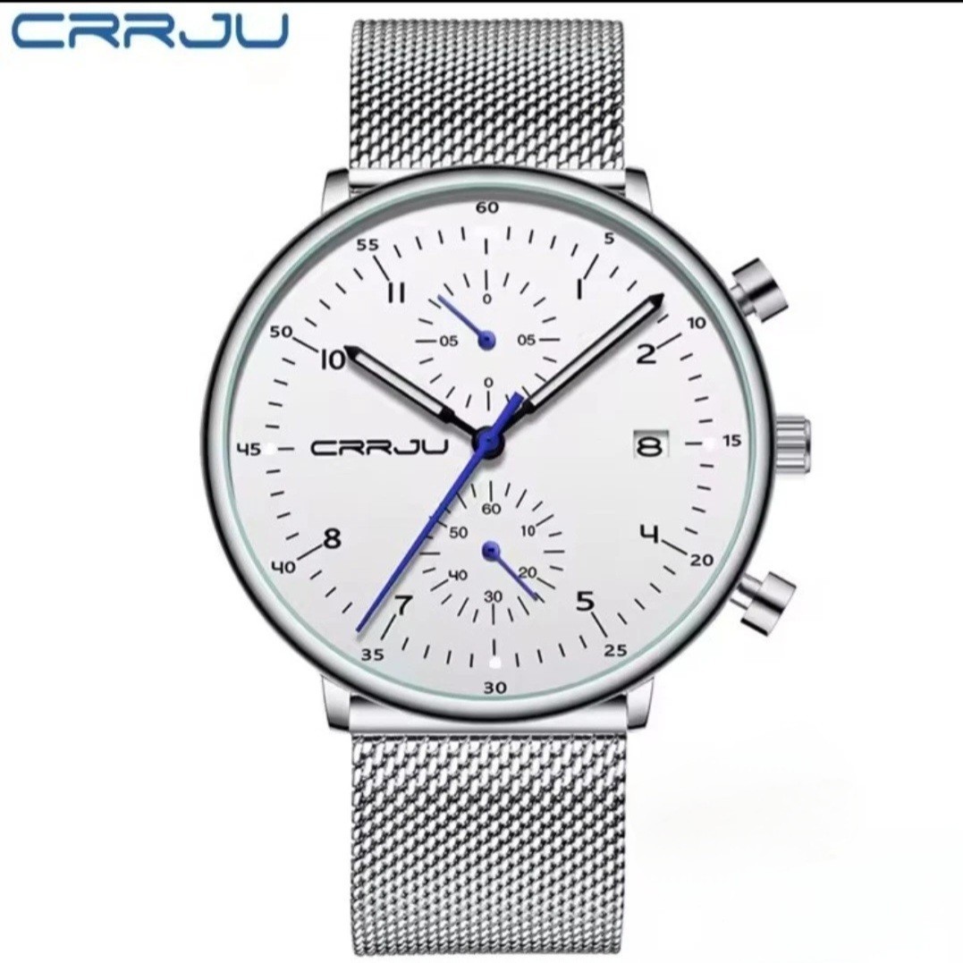CRRJU Mens Slim Quartz Watch Luxury Stainless steel, Water resistant Wristwatch
