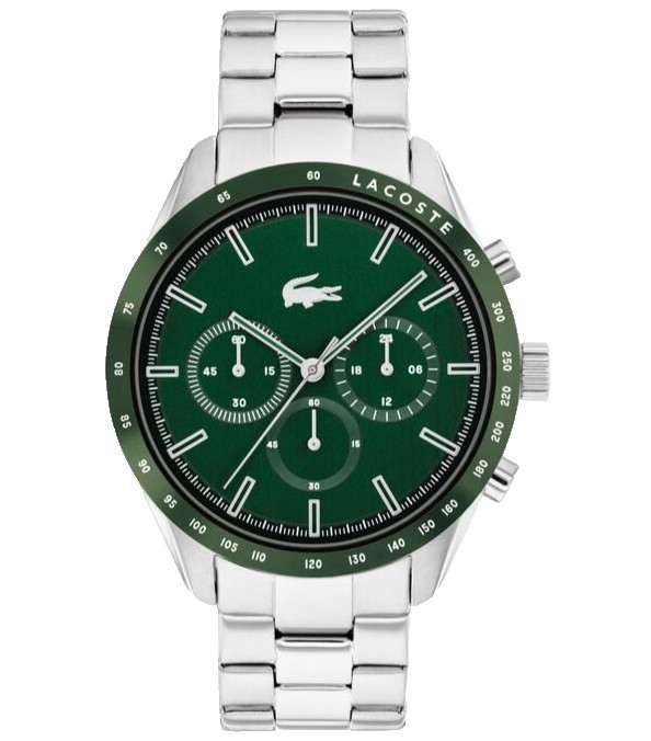 LACOSTE BOSTON 2011080 CHRONOGRAPH GREEN DIAL SILVER BREACELET 42MM MENS WATCH
