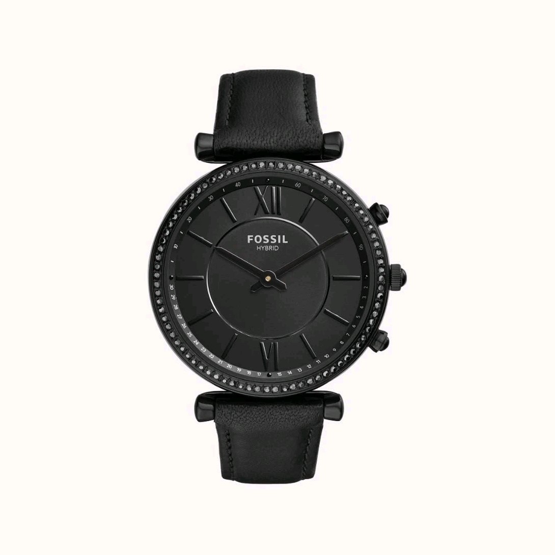 Fossil Carlie Hybrid Smartwatch 36mm Black Dial Black Leather Strap NDW4F7