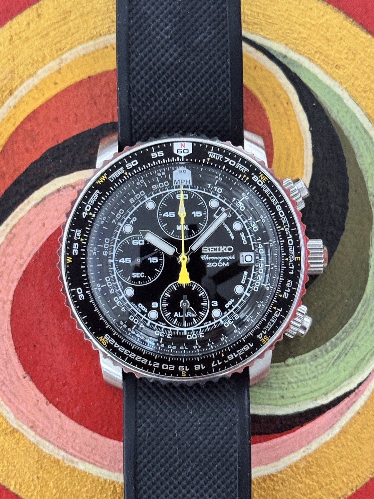 Seiko Flightmaster Chronograph 200m Quartz 42mm Black Dial Slide Rule sna411