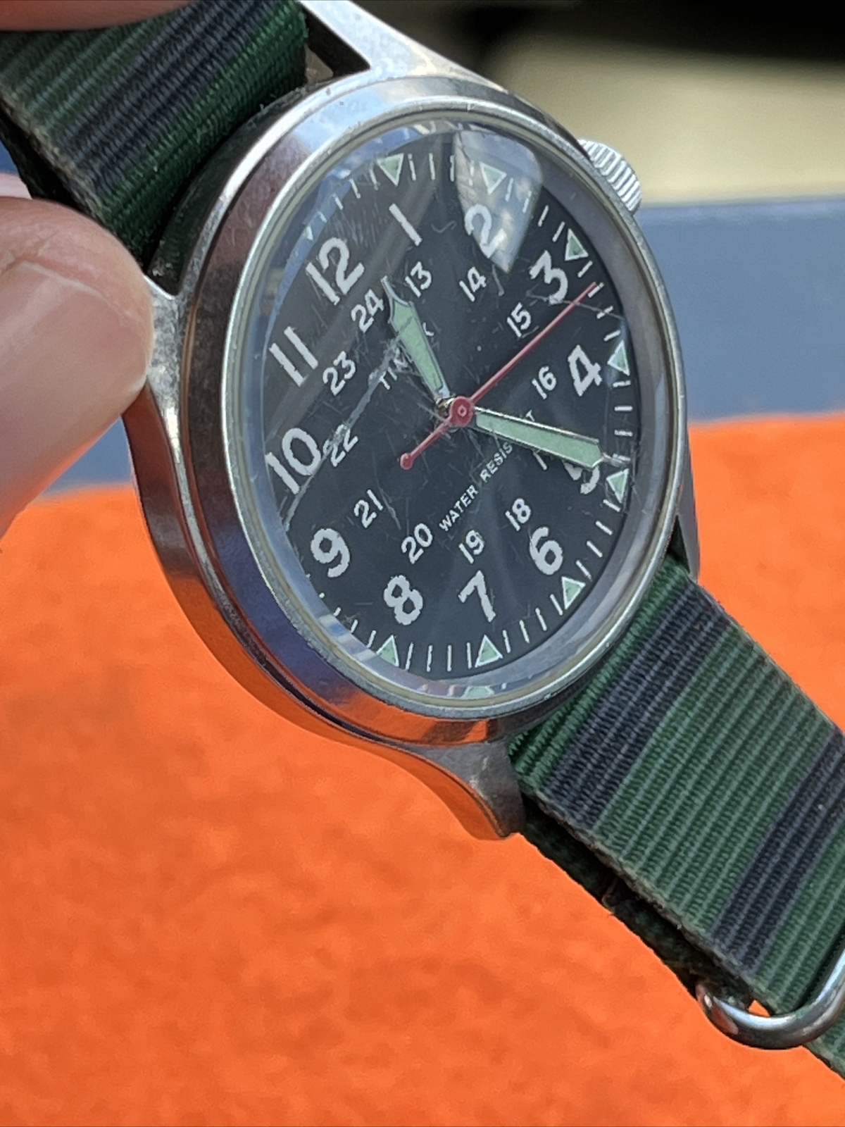 Timex J. Crew Circa 2008 Quartz Military Field Wristwatch Black Dial New Battery