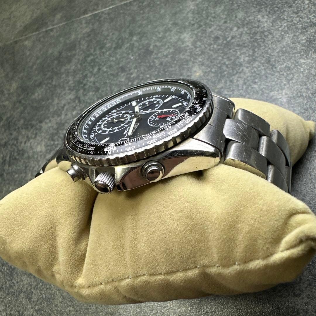 SEIKO Authentic Chronograph Quartz Black Dial Slide Rule Watch 7T92 0CF0 Box