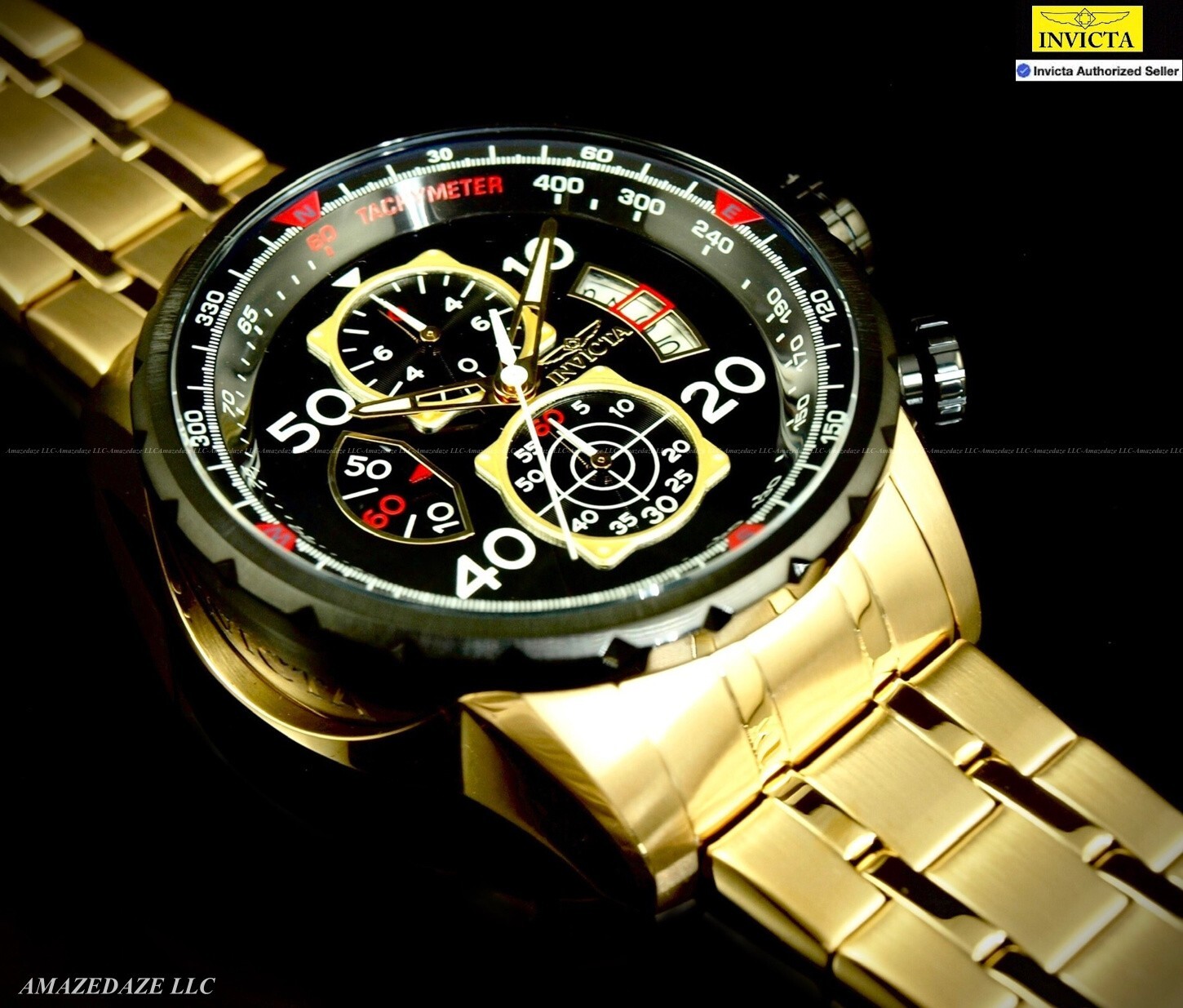 NEW Invicta Men BLACK DIAL Stainless Steel Aviator Tachymeter Chronograph Watch