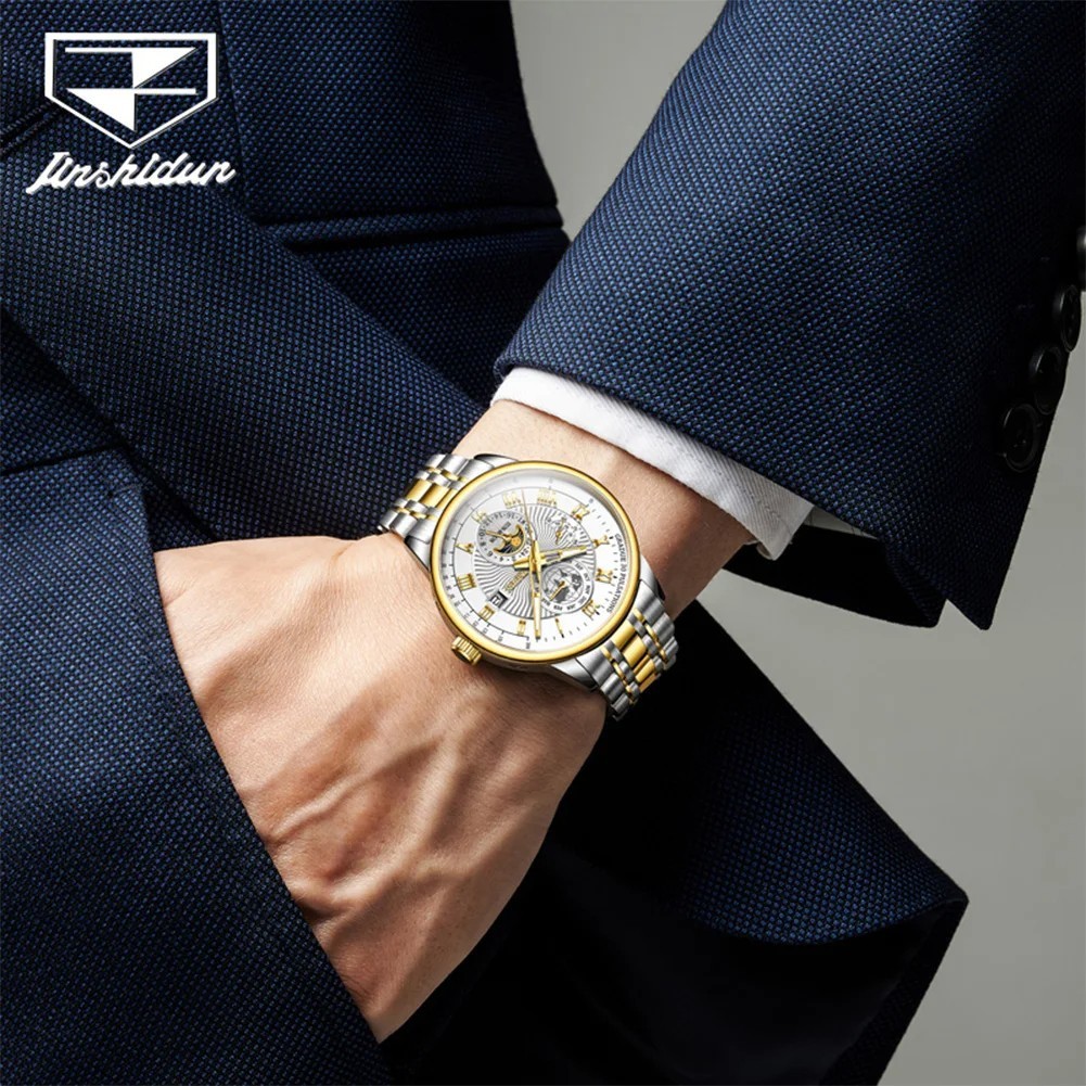 Automatic Mechanical Waterproof Watch Moon Phase Luxury Dial Men’s Men Strap