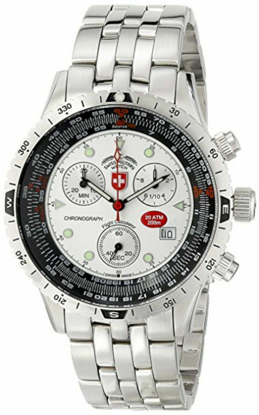 NEW CX Swiss Military 1735 Men’s Airforce 1 Multifunctional Silver Dial SS Watch