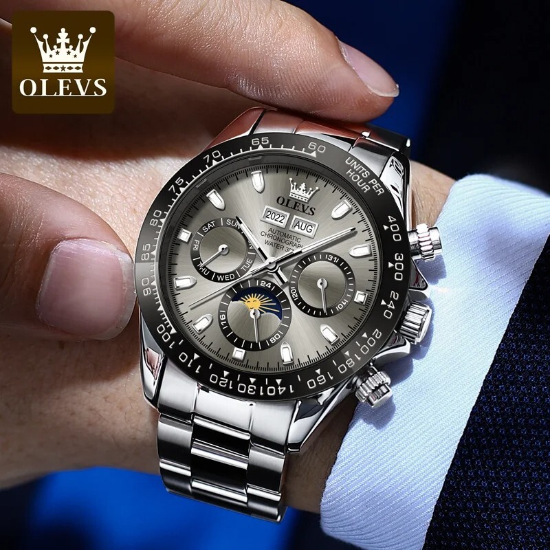 OLEVS Automatic Self-Wind Men’s Moon Phase Luminous Date Luxury Mechanical Watch