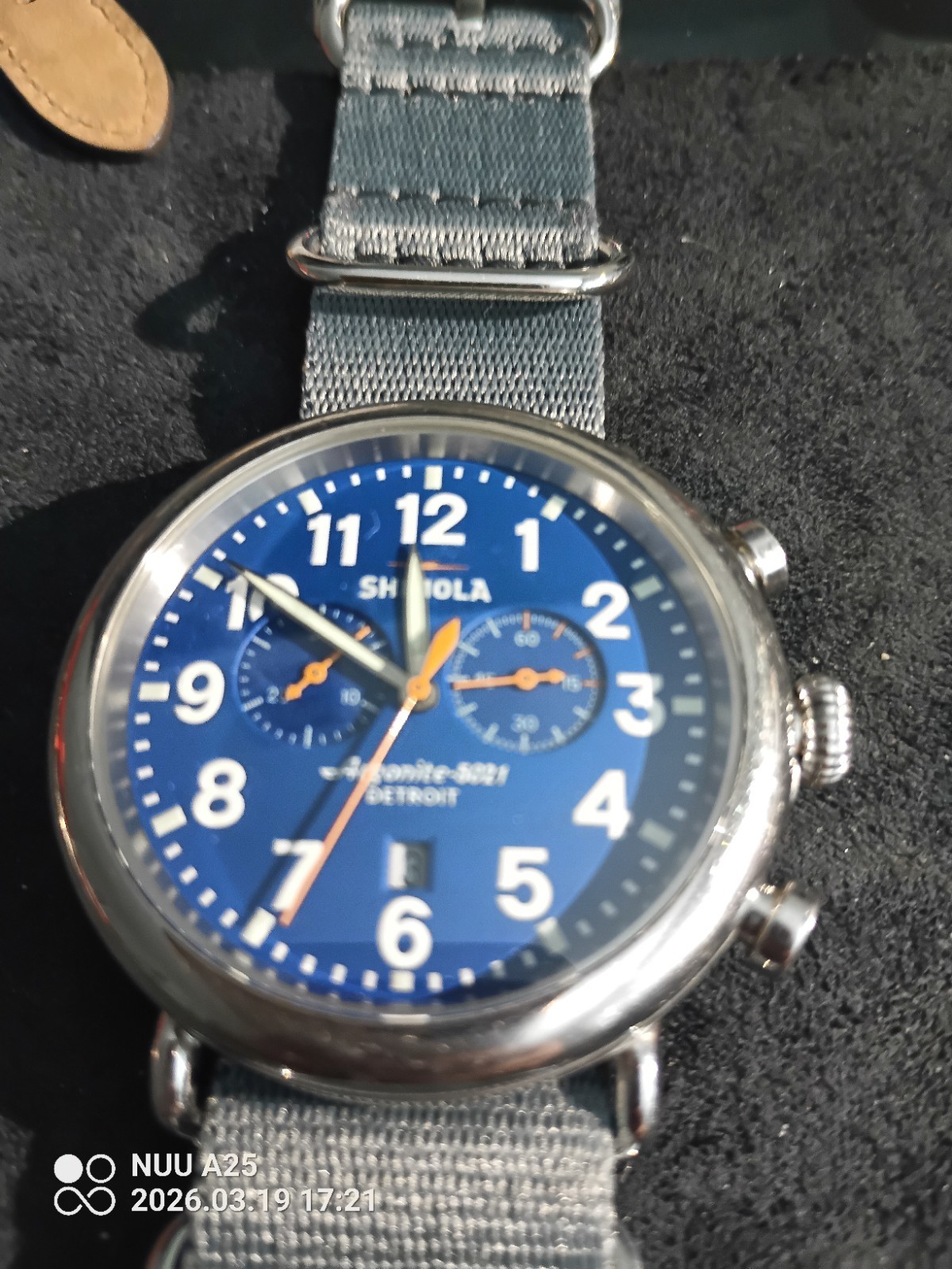 Shinola Runwell Detroit Blue Dial Chronograph Quartz Gray Nylon Strap Watch