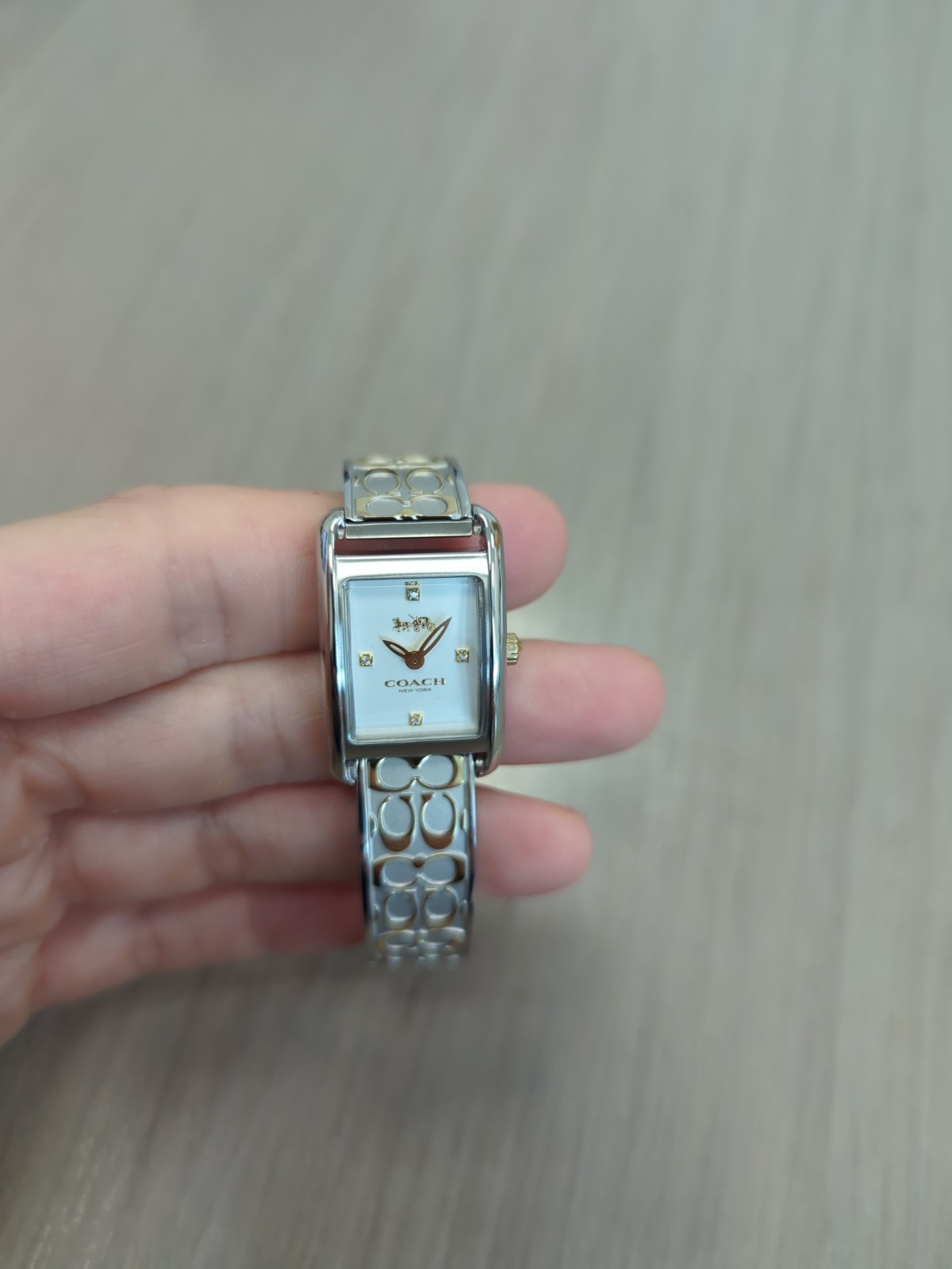 COACH ALLIE 14503381 SILVER WHITE LOGO DIAL TWO TONE BANGLE WOMEN’S WATCH