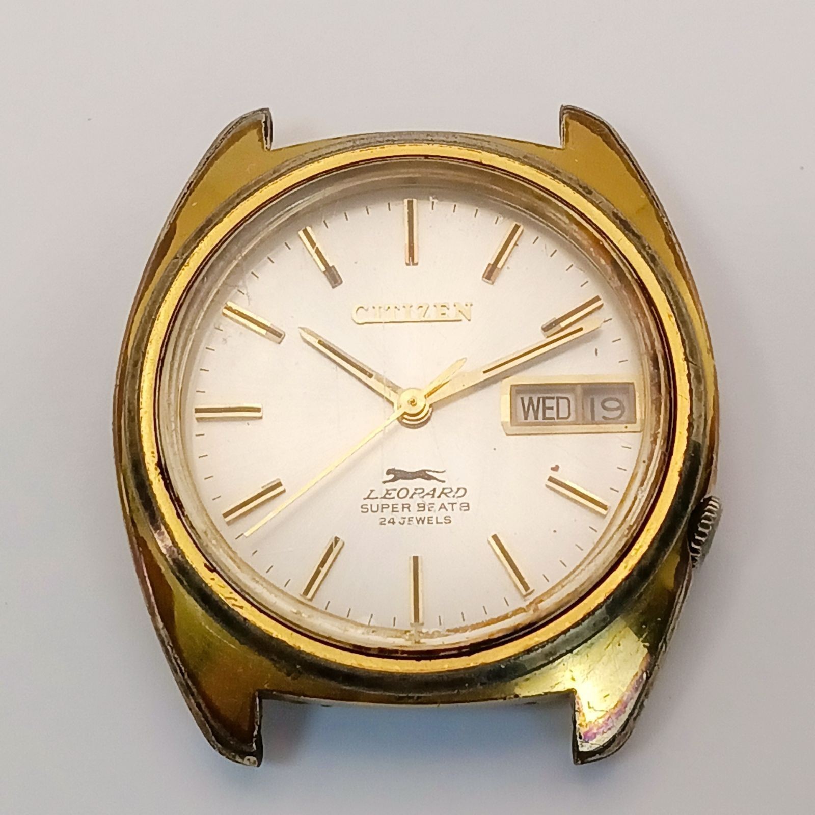 Citizen Leopard 4-770196 Hi-Beat Auto Gold Dial Day Date Watch Head Only Working