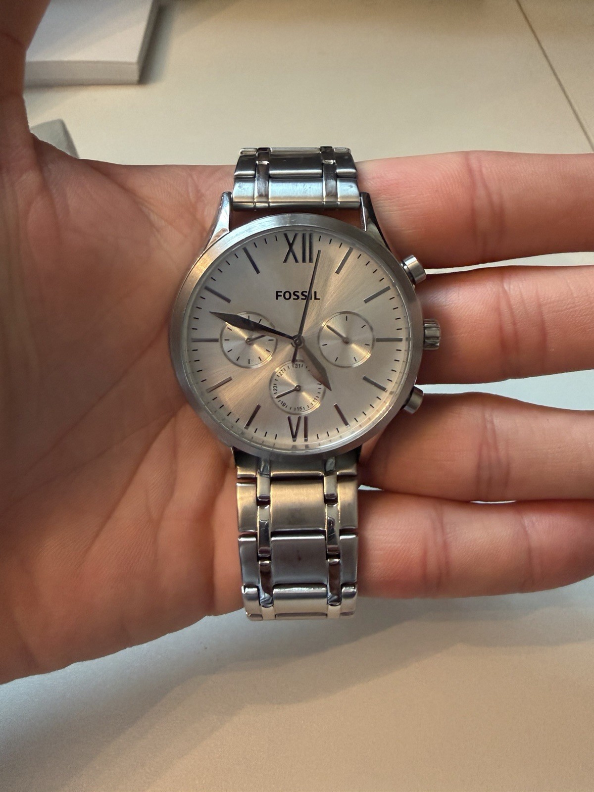 Fossil Fenmore Multifunction BQ2810 Men’s Silver Stainless Steel Watch 44mm