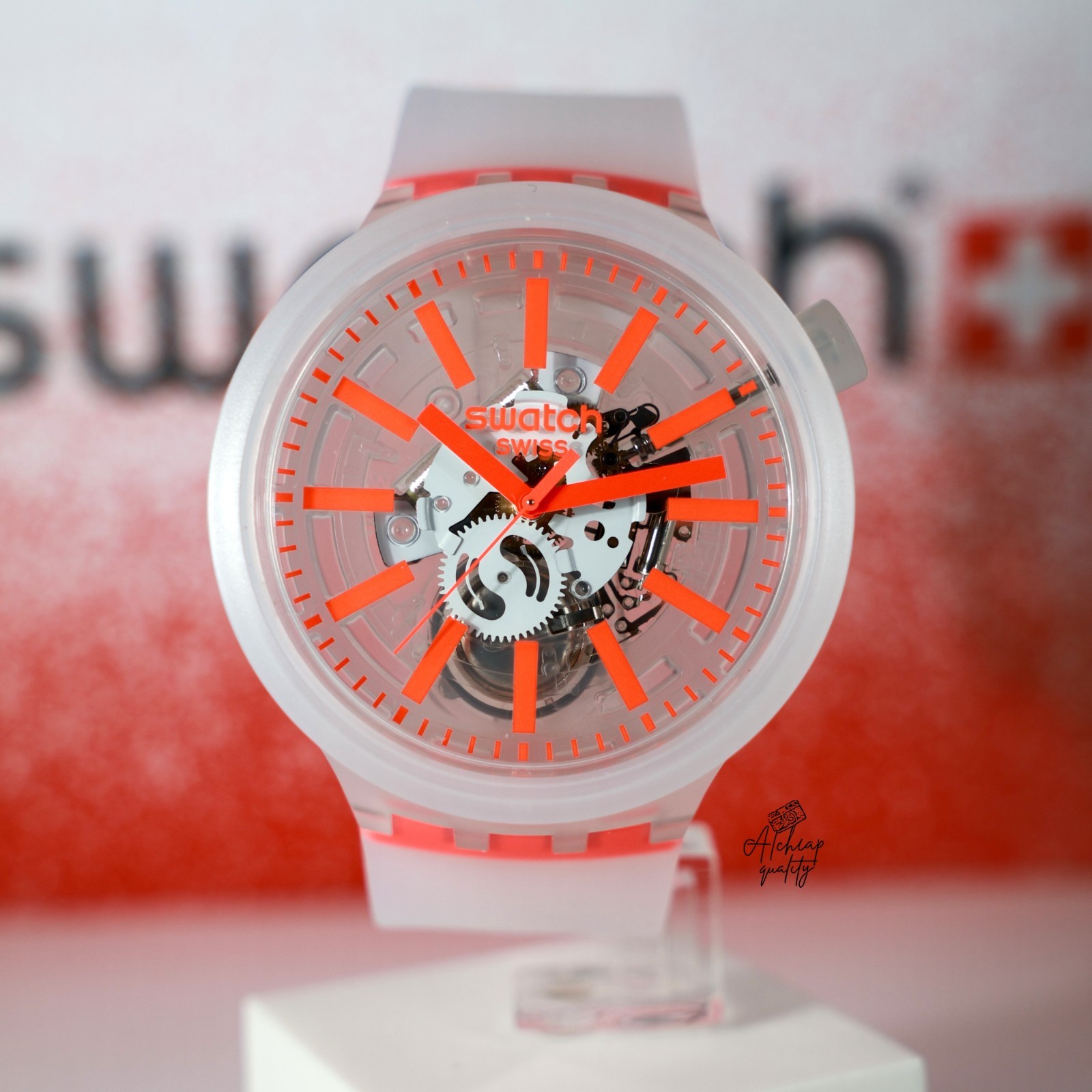 Swatch Swiss Made Big Bold Orangeinjelly 47mm SO27E102 Semi Transparent Orange