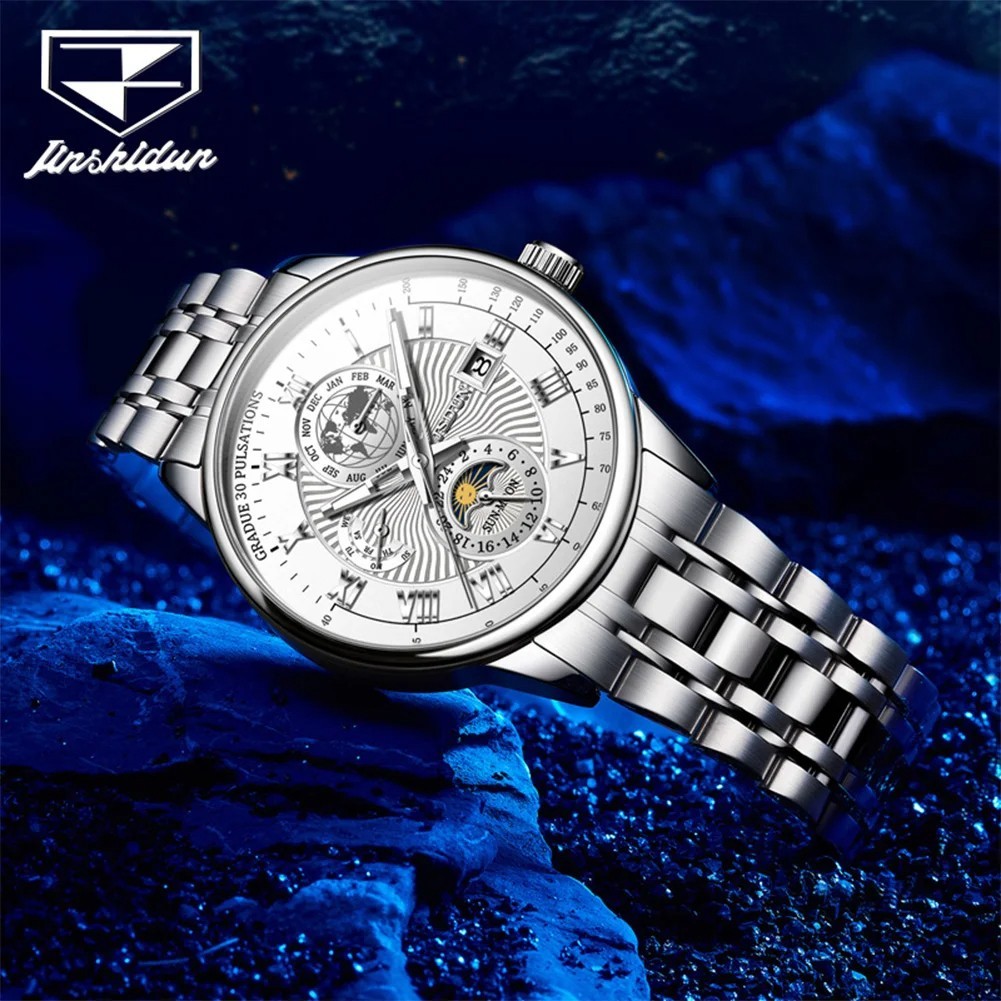 Automatic Mechanical Watch Men’s Waterproof Moon Phase Luxury Date Men Strap