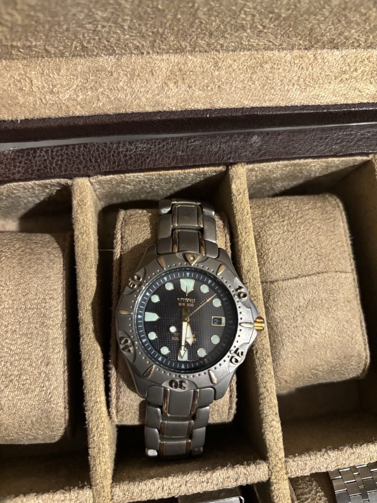 Citizen Eco-Drive Diver 200m Black Dial Gray/Gold Bracelet Date Watch