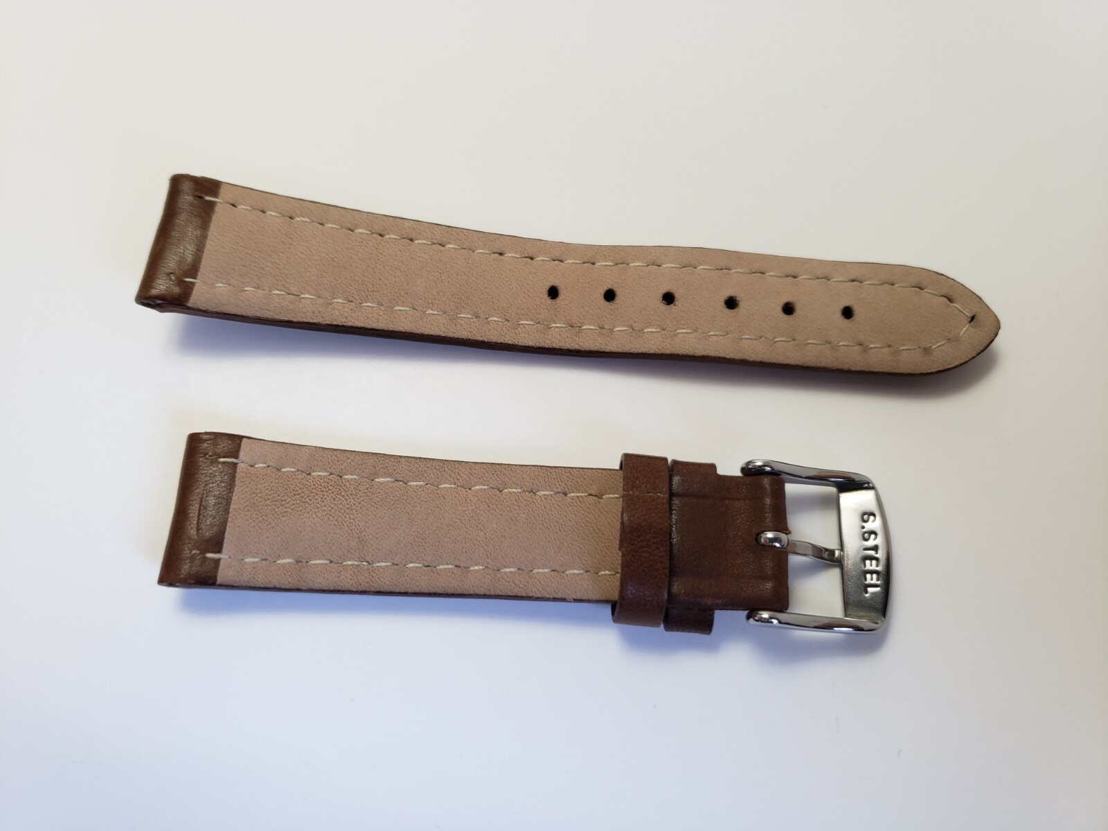 GENUINE LIGHT BROWN STITCHED LEATHER STRAP 19MM WITH TANG BUCKLE