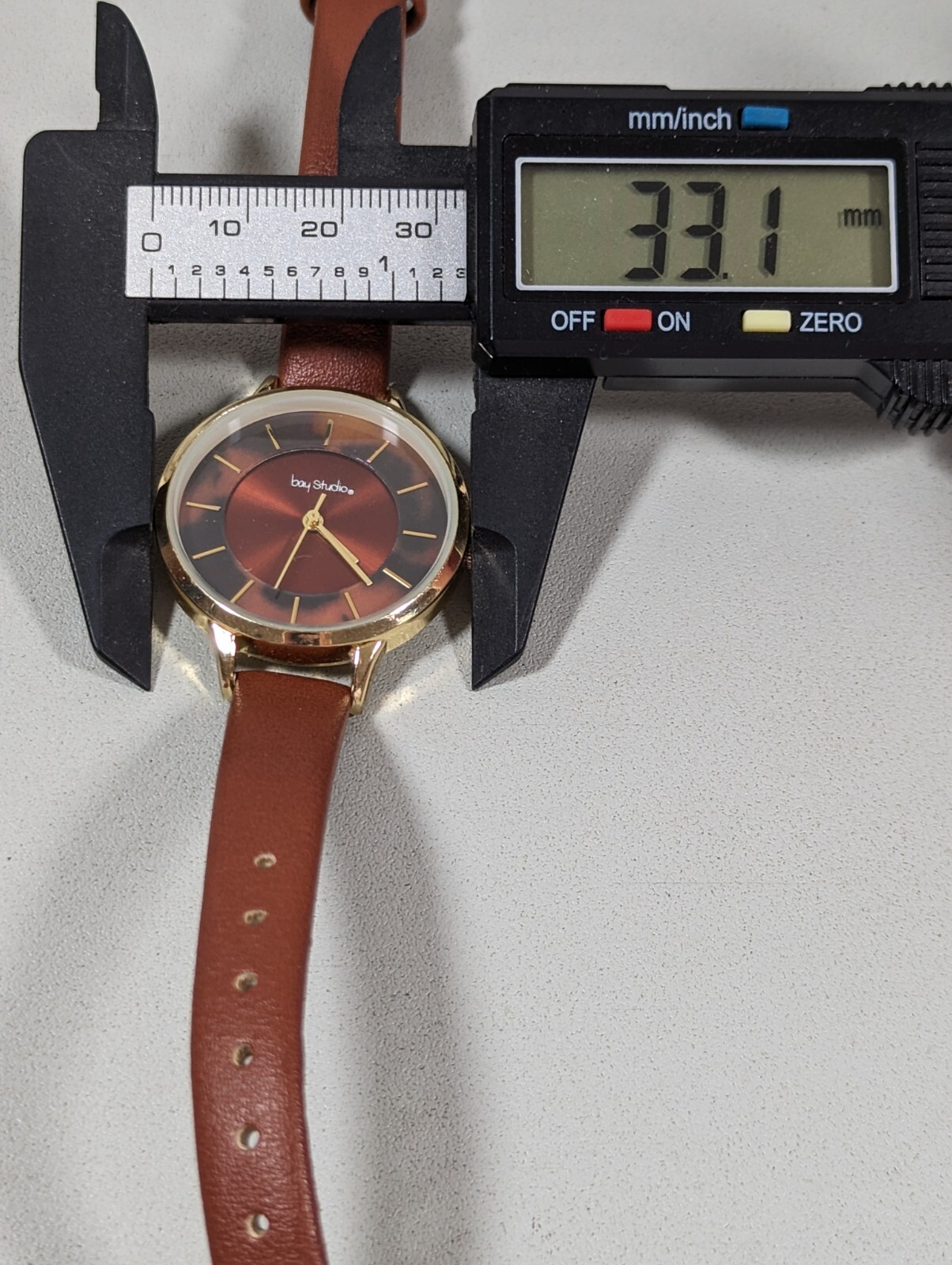 Bay Studio Brown Red Dial Gold Tone Case Brown Faux Leather Band Watch 8 Inch