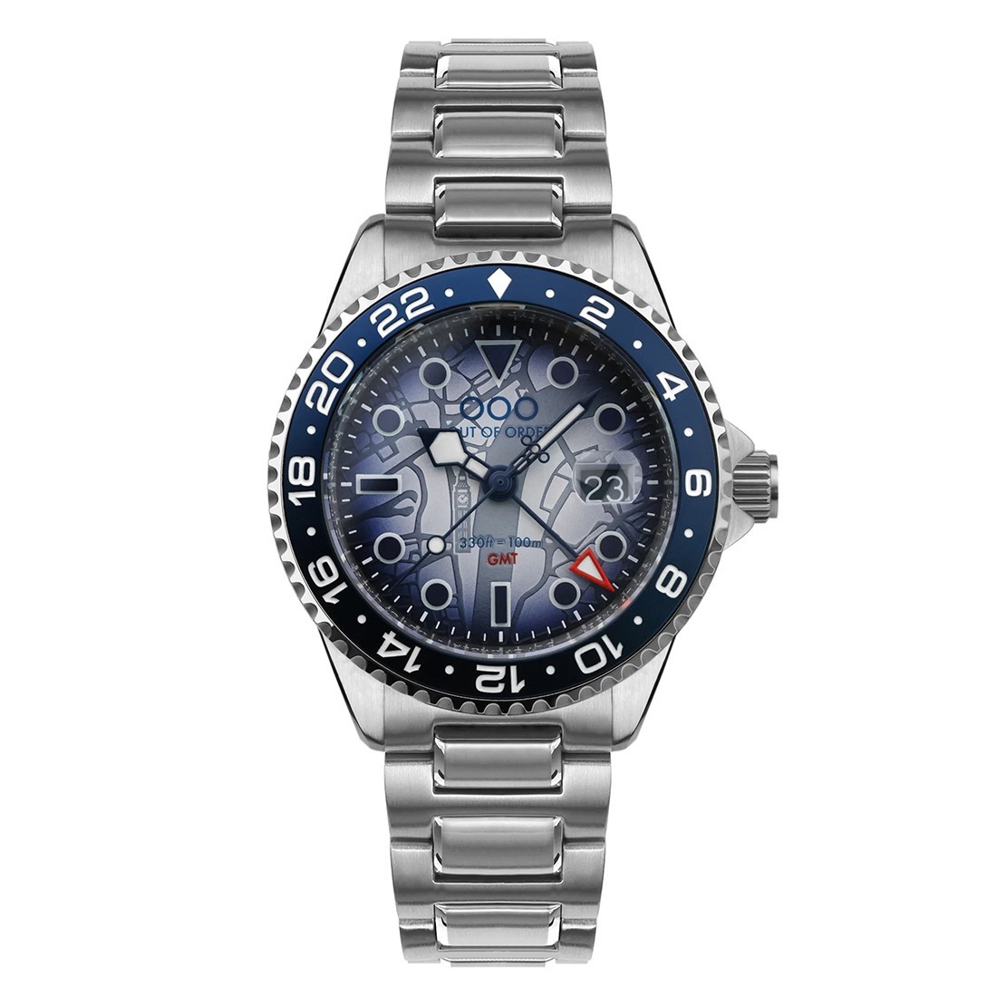 Out of Order LONDON BIG BEN Steel Swiss Made GMT Blue Quartz Date Men’s Watch
