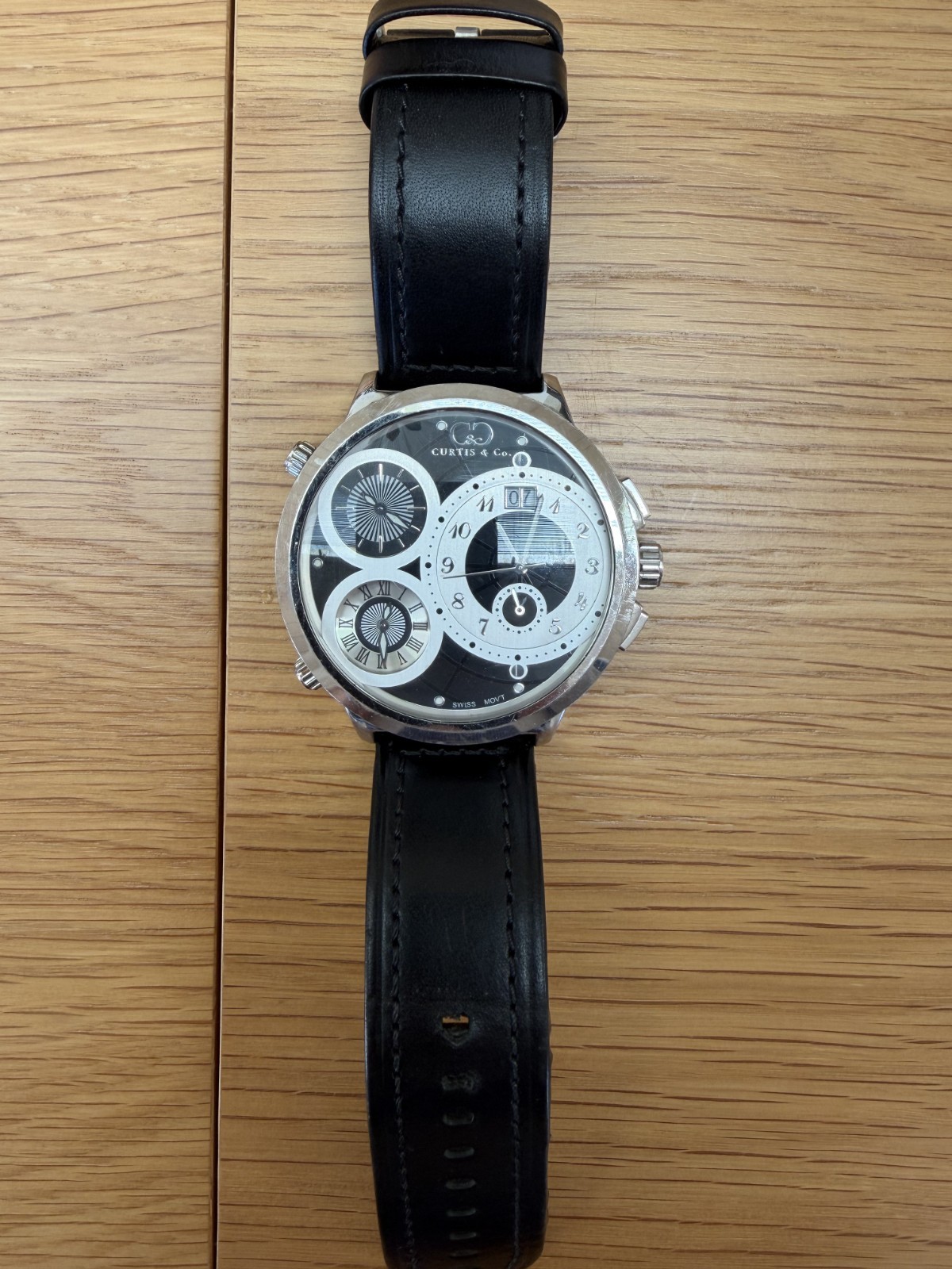 Curtis & Co. Big Time World 3-Time Zone Black Dial Stainless Steel 50mm Watch