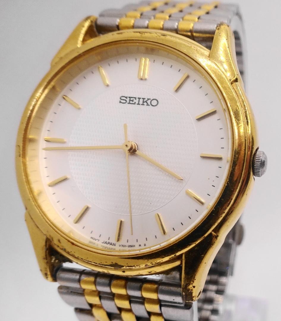 Working SEIKO Gold V701-1920 Quartz Men’s Watch S315