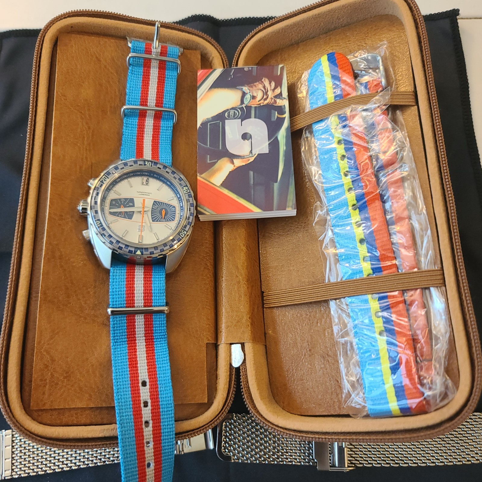 Straton Synchro Racing Chronograph Silver Blue Dial 40mm Quartz Blue Orange