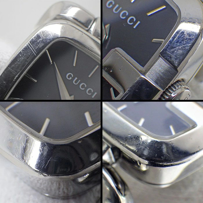 Gucci G Collection YA125510 Square Quartz Watch Black Dial Stainless Steel Women
