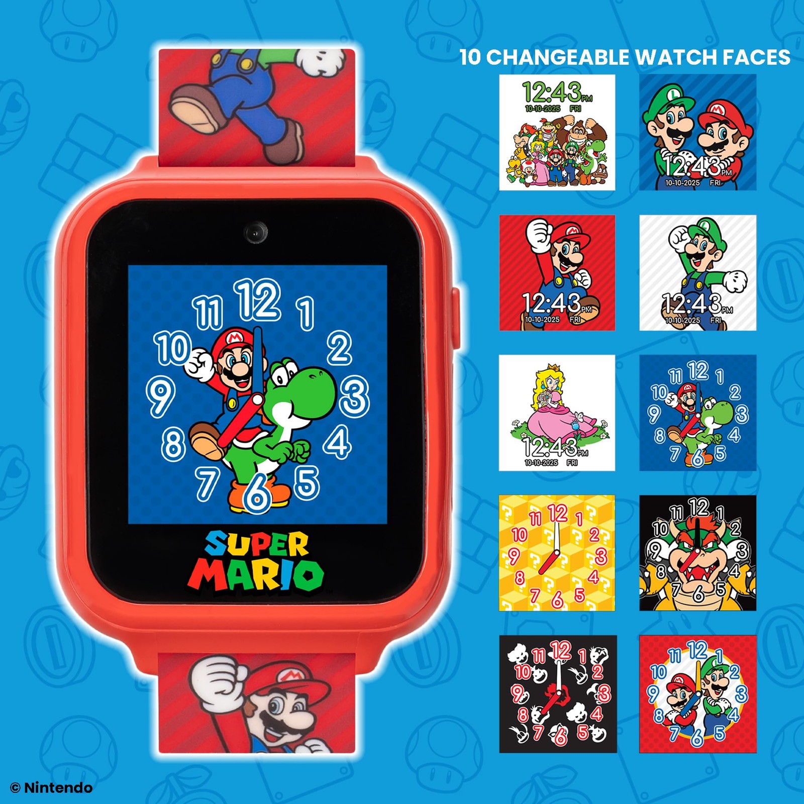 Super Mario Kids Interactive Smartwatch with Camera, Custom Watch Faces – Red