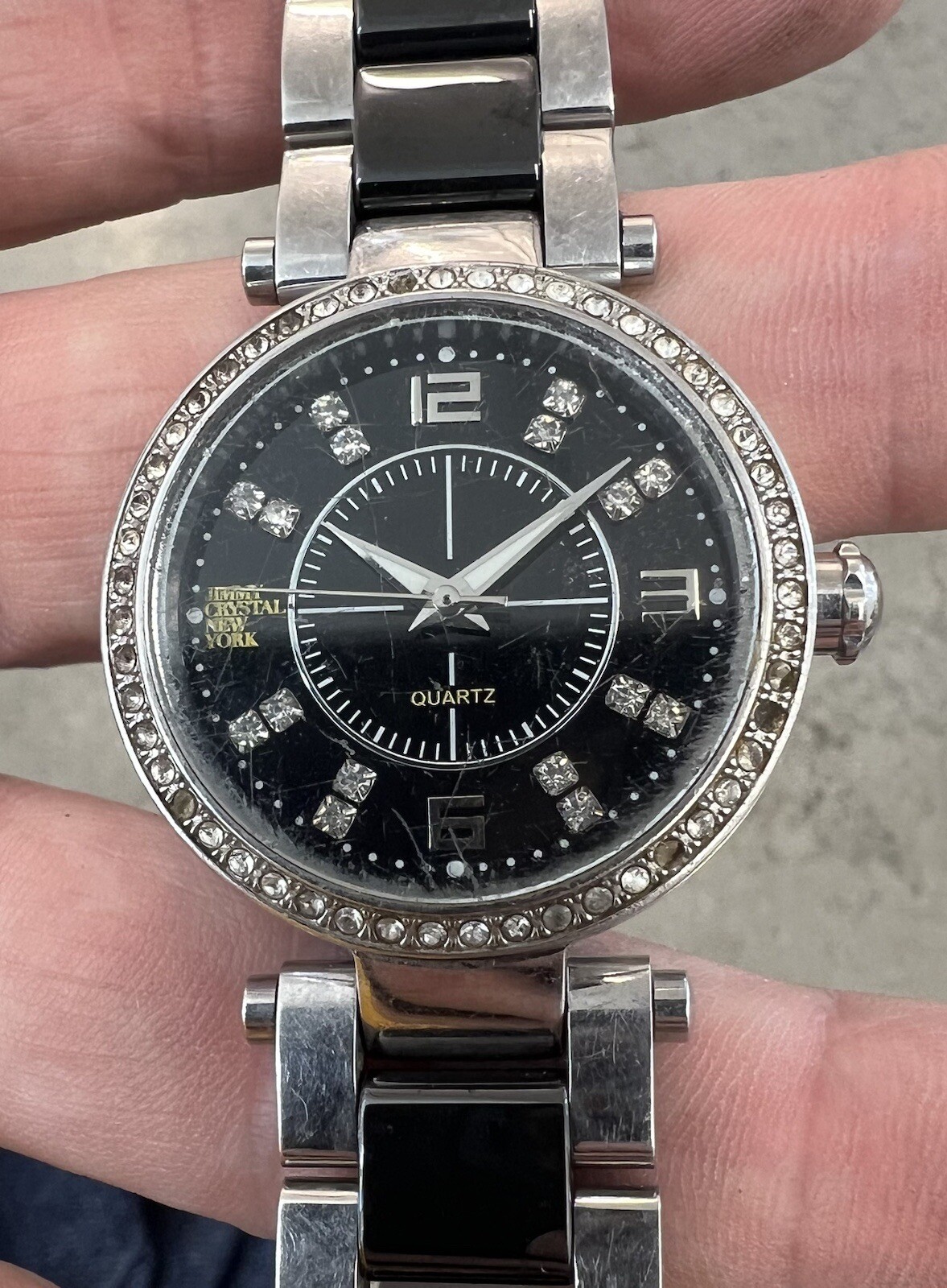 Jimmy Crystal watch black face two crystals on each number