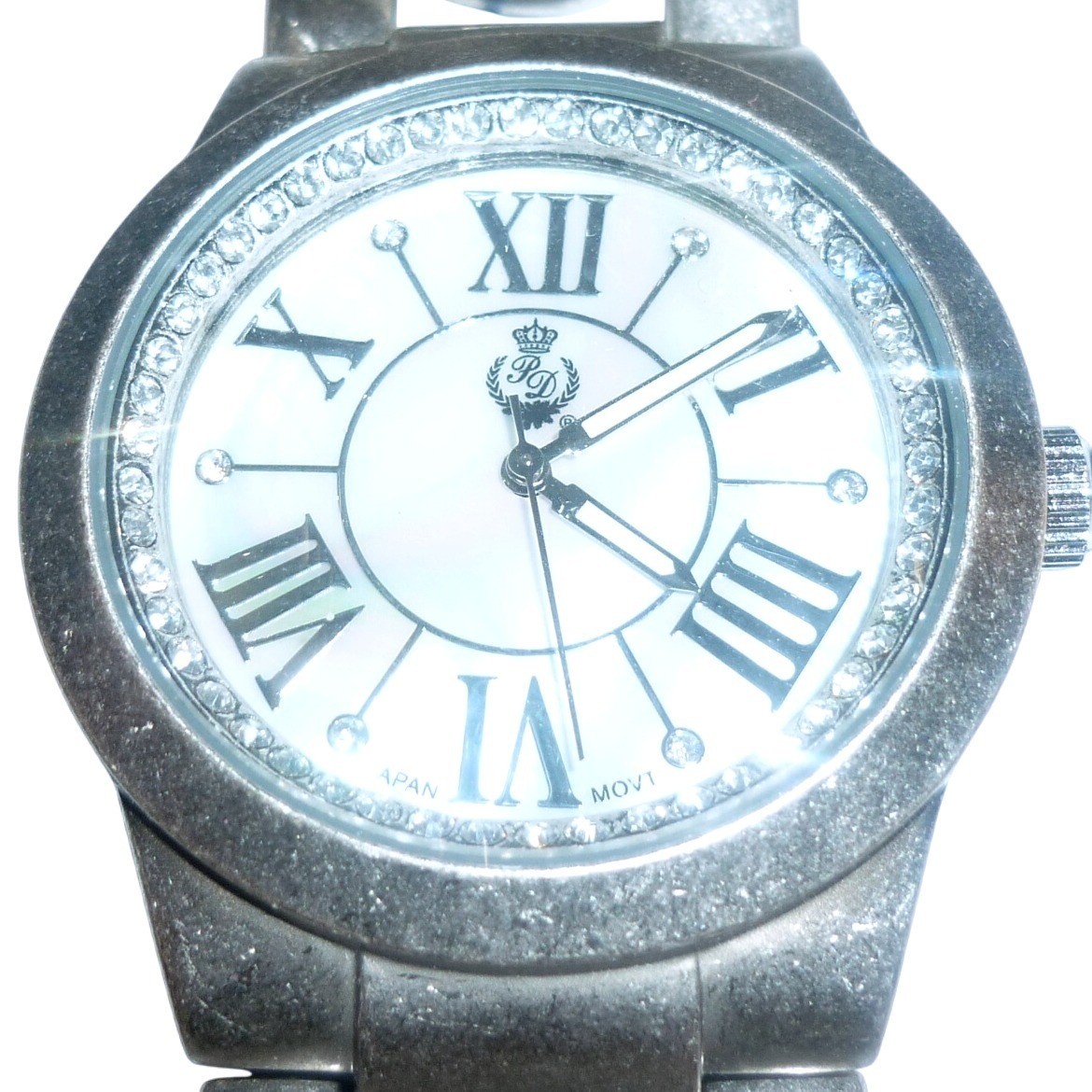 Premiere Designs Watch 9429 Silver Tone Chain Link Mother of Pearl Rhinestone