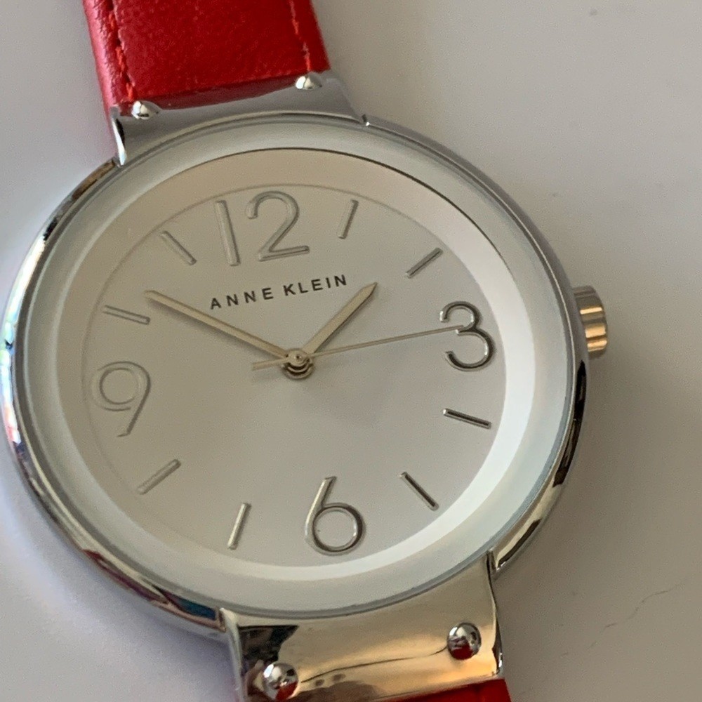 Anne Klein large face watch with red leather band