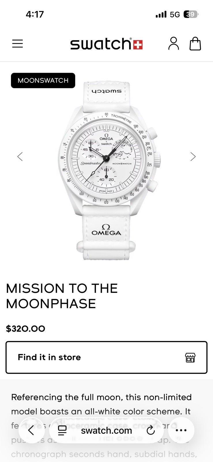 Swatch OMEGA x Swatch MoonSwatch Mission to the Moonphase White Quartz Watch