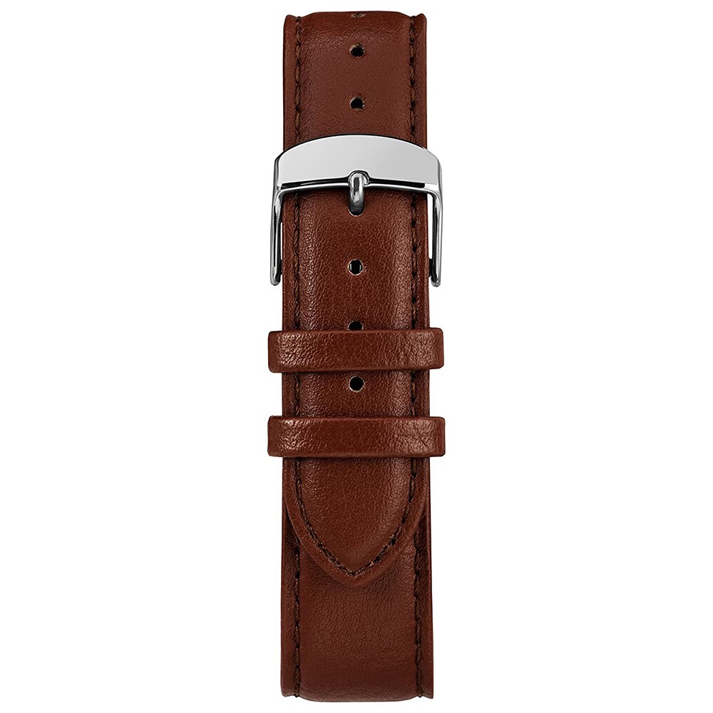 Timex Mens Classics 43mm Silver Case Mineral Glass Brown Leather Strap Watch
