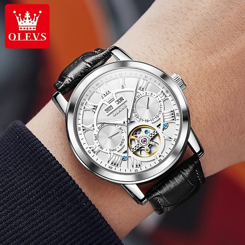 OLEVS Automatic Mechanical Men’s Watch Luxury Skeleton Waterproof Watch Strap
