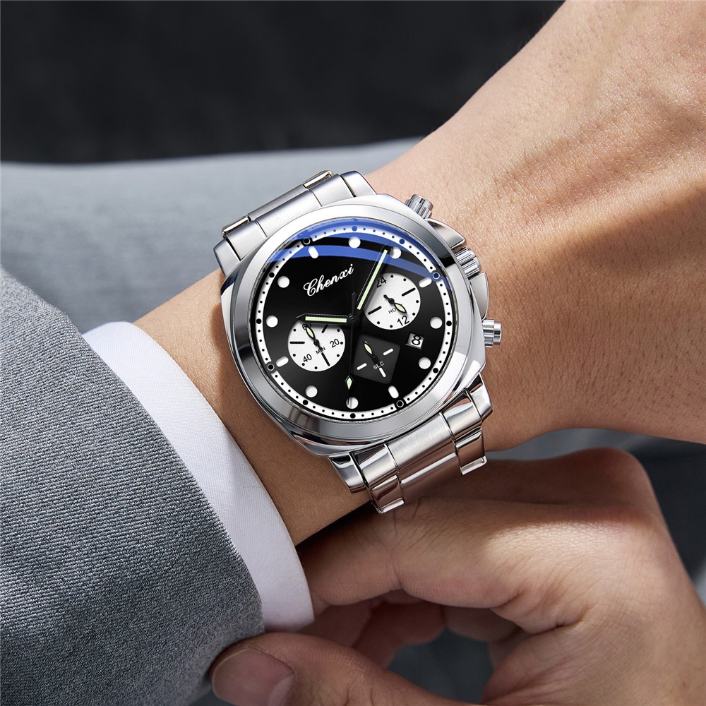 CHENXI Men Quartz Watch Chronograph Wristwatch 24Hours Weekday Boy Sport Watches