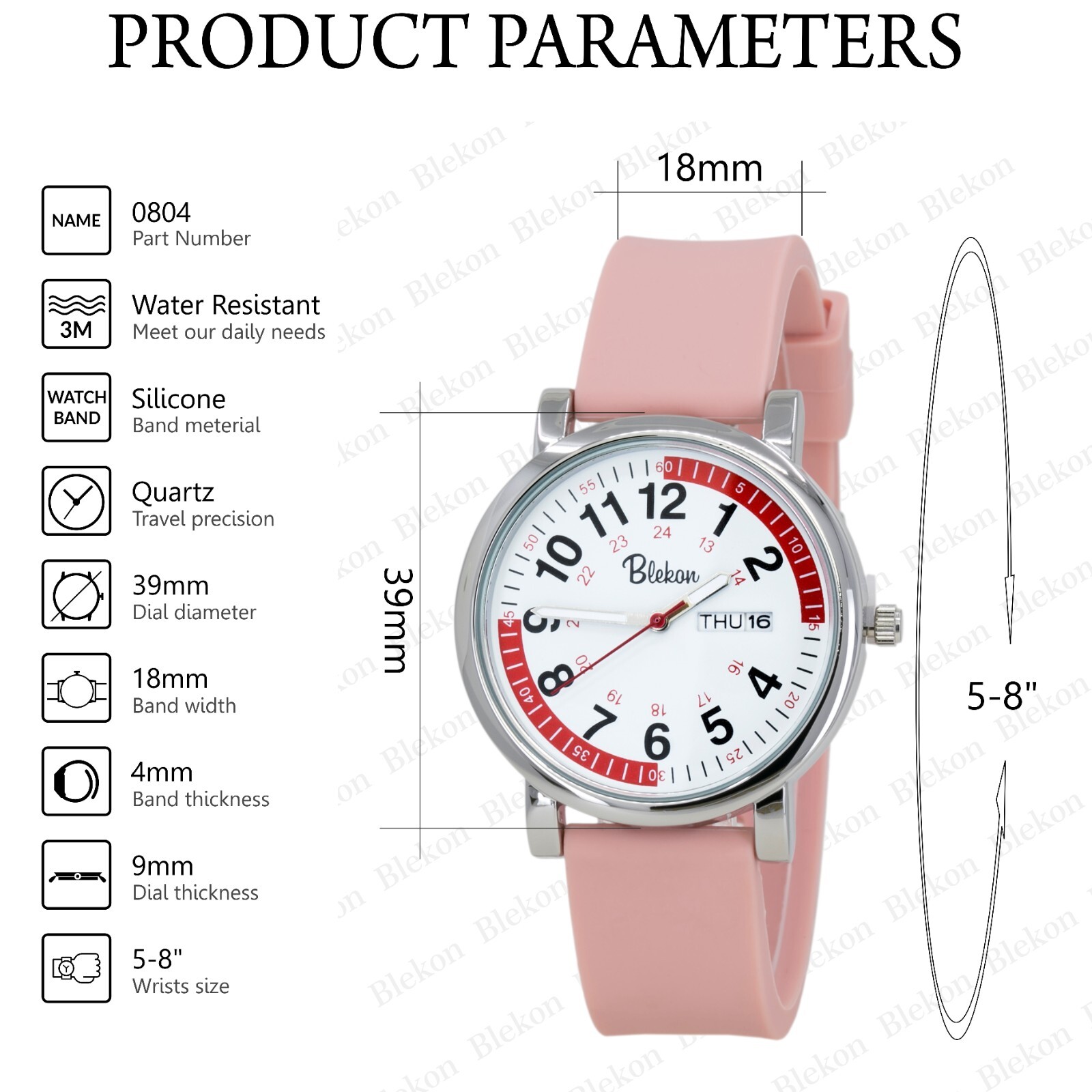 Blekon Original Nurse Watch – Red Fifteen Minute Pulsometer, Silicone Band Watch