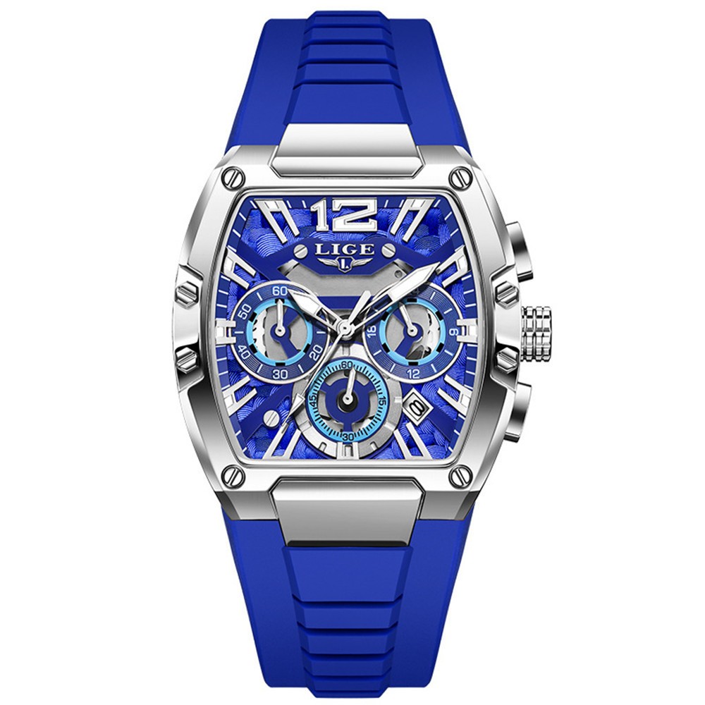 LIGE Men Rectangle Watch Big Dial Chronograph Wristwatch Boy Outdoor Sport Watch