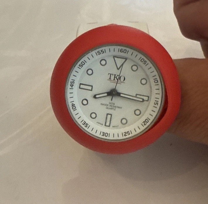 TKO Slapper White / Red Heart Wrist Slap Watch With Silicone Slip On Bracelet