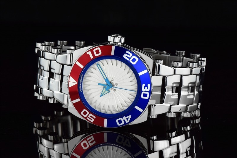 ARAGON 43MM MILLIPEDE ROTATOR AUTOMATIC WATCH RED/WHITE/BLUE BEZEL For July 4th!
