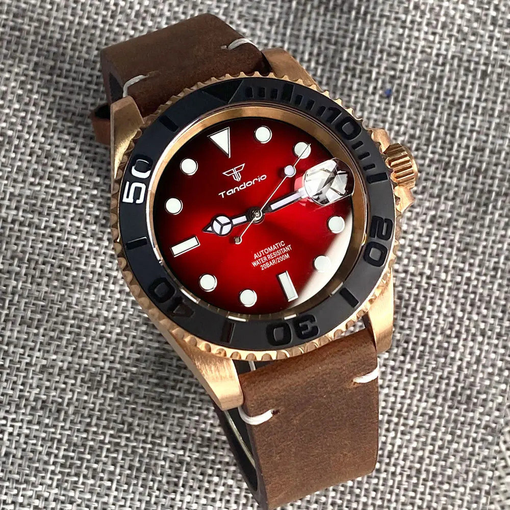 Tandorio 20ATM Solid CuSn8 Bronze Mechanical Men’s Watch For Japan NH35/ Miyota