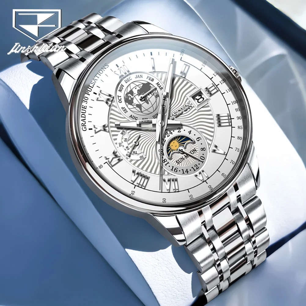 Automatic Mechanical Watch Men’s Waterproof Moon Phase Luxury Date Men Strap