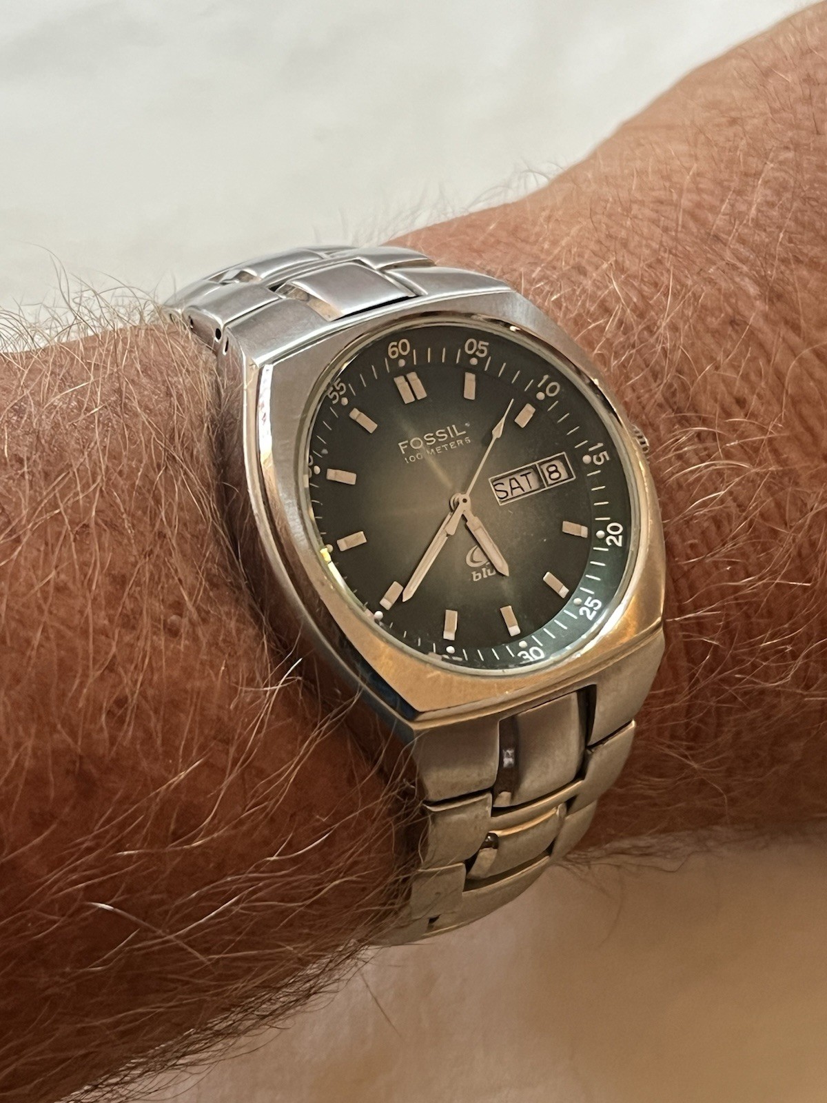 Fossil Blue Day/Date, Green Dial, Quartz Watch, Stainless, 38mm