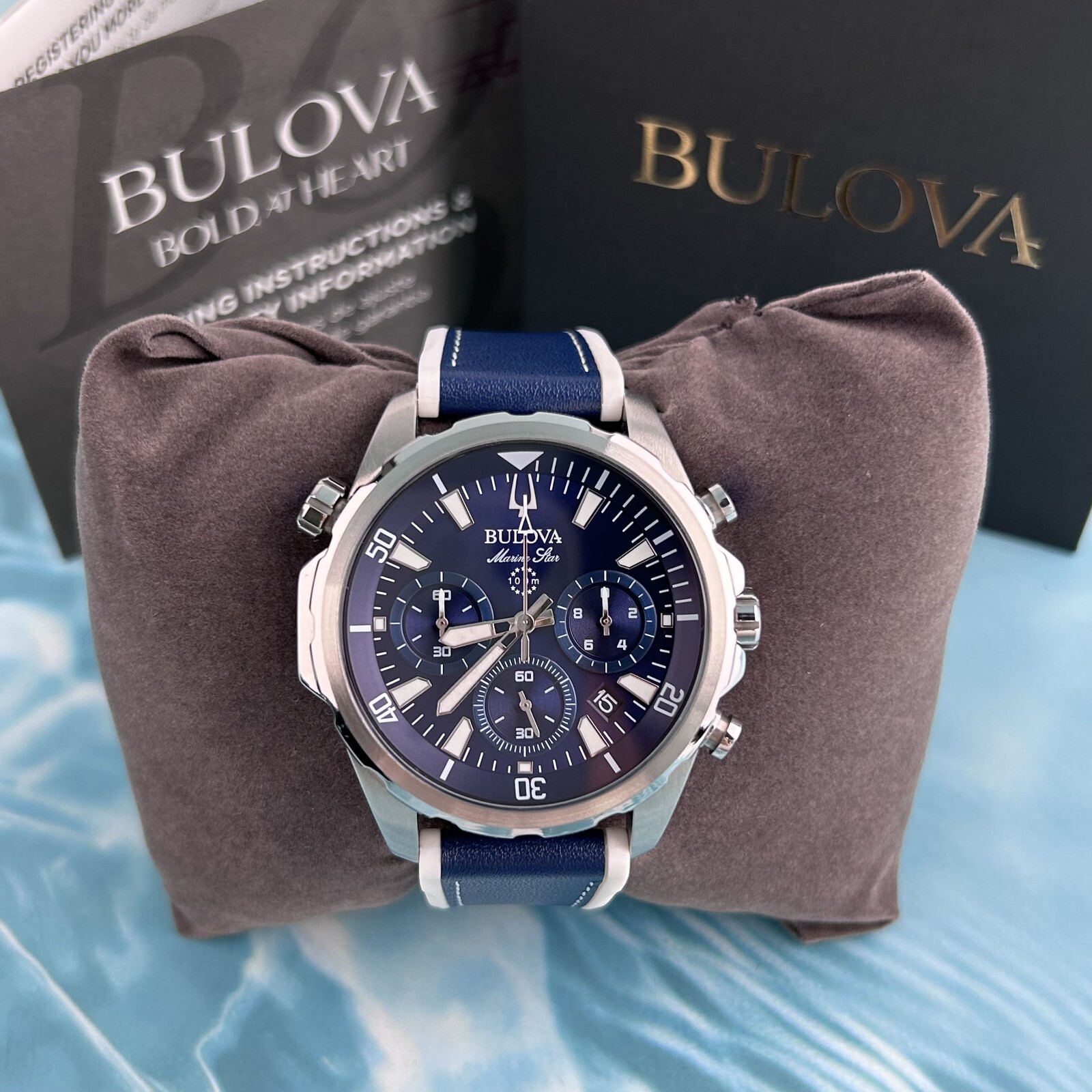 Bulova Marine Star Blue Dial 96B287 Men’s Chronograph Watch 43mm