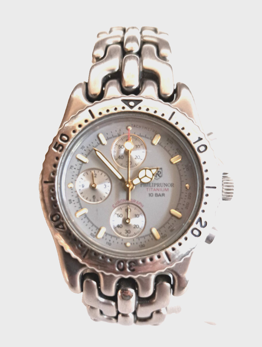 Philip Runor PQ0305 Men’s Watch Swiss Quartz Titanium Silver Dial Battery Replac