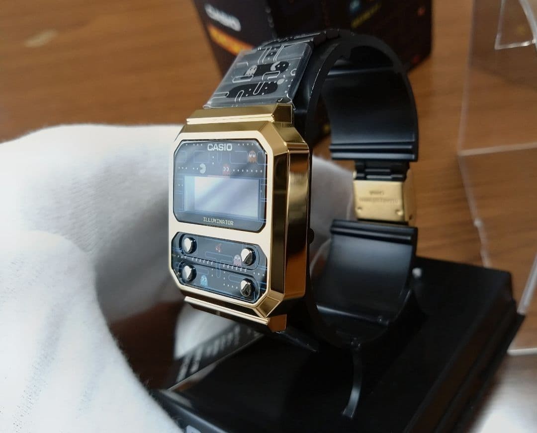 Casio A100WEPC-1BJR Pac-Man Collaboration Quartz Watch 40.7mm Gold Plated